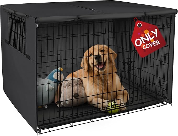 Explore Land 48 inches Dog Crate Cover Heavy Duty Polyester Pet Kennel Sunshade Universal Fit for Wire Cage (Black)