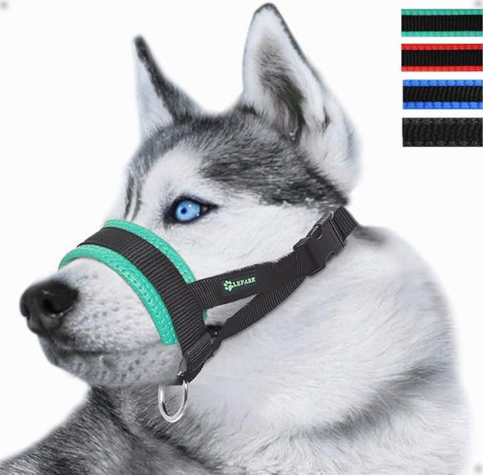 Lepark Nylon Dog Muzzle for Small,Medium,Large Dogs Prevent from Biting,Barking and Chewing,Adjustable Loop(XXL/Green)