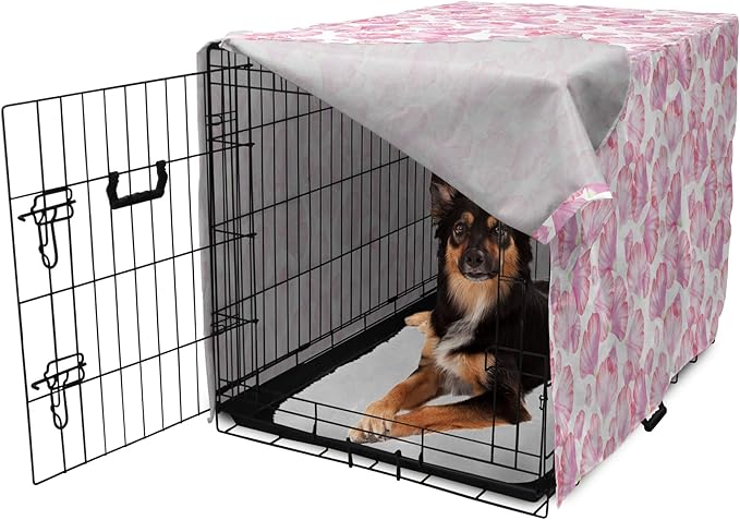 Ambesonne Watercolor Flowers Dog Crate Cover, Pastel Petals Romantic Rose Leaf Botanical Beauty Essence, Easy to Use Pet Kennel Cover for Medium Large Dogs, 36 Inch, White Pink