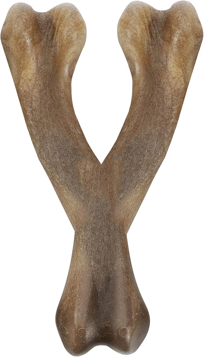 ZEUS Nosh Strong Dog Chew Bones, Dog Chew Toys for Aggressive Chewers, Long Lasting Chicken Flavor, Large Wishbone, Brown (96442)