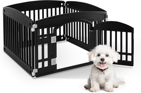 HealSmart 4 Panel 24" Plastic Dog Playpen, Folding & Portable Pet Playpen for Indoor & Outdoor Use, Safe & Secure Fence, Ideal for Small to Medium Dogs, Black