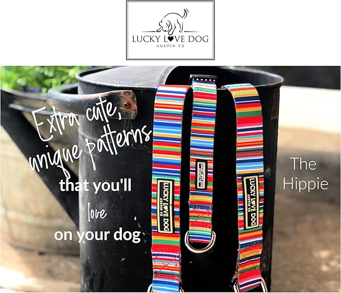 Lucky Love Dog Martingale Dog Collar - Adjustable, No-Slip, Durable, & Soft Webbing Dog Collar for Male and Female Dogs Ideal for Training & Walking - Stylish Hippie Pattern, Medium Size