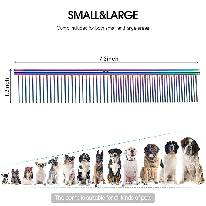 ROPO 2PC Dog Grooming Brush, Pet Shampoo Bath Brush&Pet steel comb, pet dog cat grooming comb