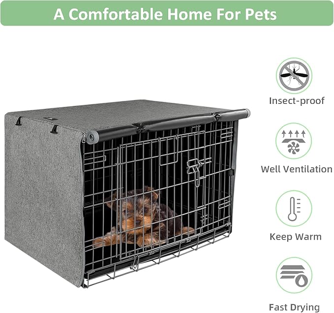 X-ZONE PET Double Door Dog Crate Cover - Polyester Pet Kennel Cover (Fits 24 30 36 42 48 inches Wire Crate) (24 Inch, Grey)