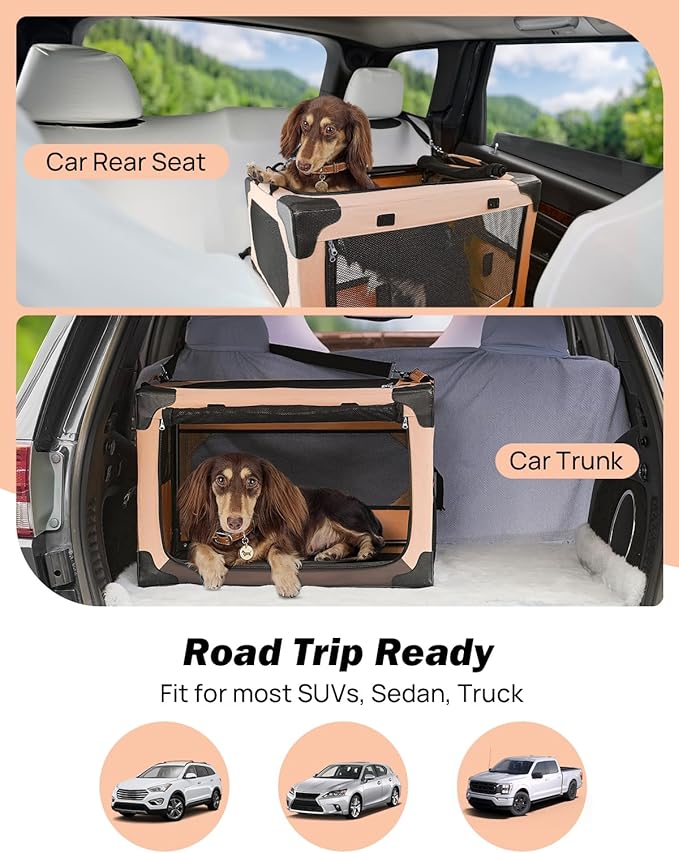 JOYTUTUS Collapsible Dog Crate, 20 Inch Portable Pet Crate for Car, Travel Foldable pet Crate for Puppy/Small Dog 18 lbs, Soft Cat Carrier Fit for Indoor & Outdoor/Car Back Seat/Trunk (Orange)