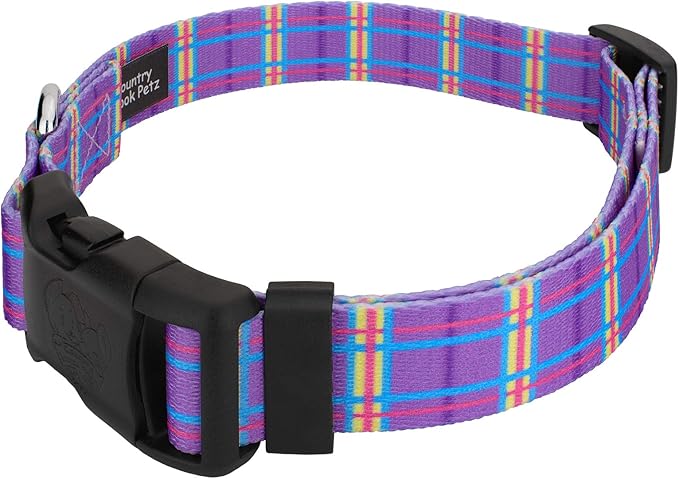 Country Brook Petz - Deluxe Grape Plaid Dog Collar - Made in The U.S.A. - Plaid and Argyle Collection Featuring Charming Designs (5/8 Inch, Small)