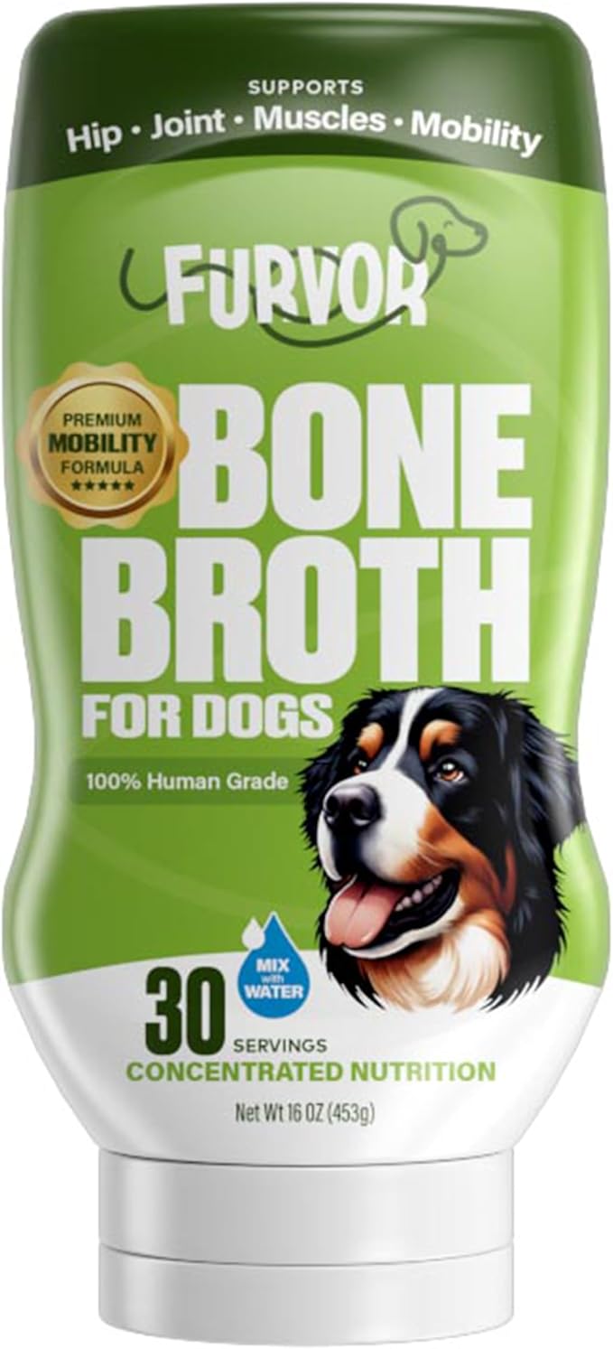 Mobility Support Beef Bone Broth for Dogs | Hip & Joint Support for Dogs | Glucosamine & Amino Acid Boosted | Human Grade Ingredients | Just add Water | Made in USA, 16 oz