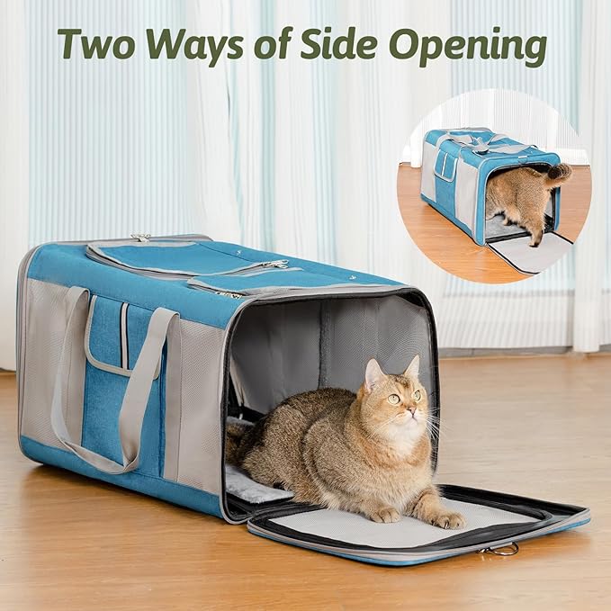 Sedioso Large Cat Carrier for 2 Cats, 21.7x 13.8x 13.8in Pet Carrier for Cat and Dog Up to 38lbs, All-Sided Mesh Cat Carrier with Great Ventilation, Portable Soft Sided Pet Carrier for Traveling(Blue)