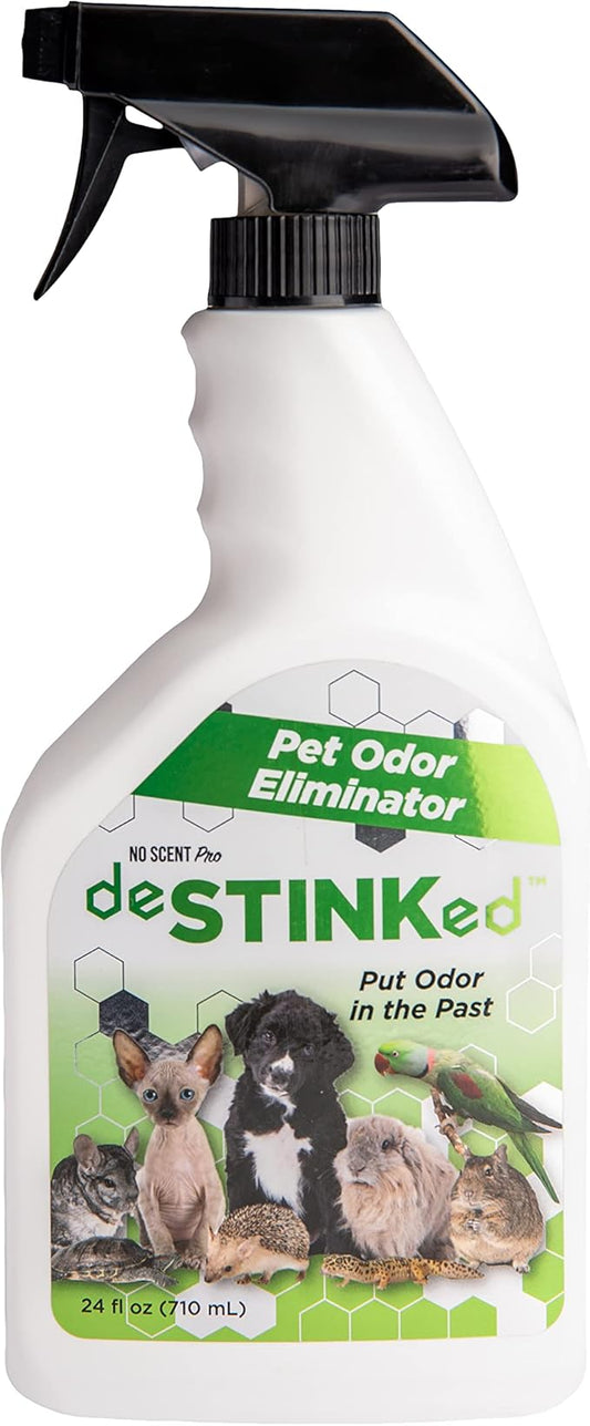 deSTINKed Pet Odor Eliminator | Spray & Play Triple-Action Formula | Safe for Fabrics, Upholstery, Carpets, & Fur | 24oz | Made in USA