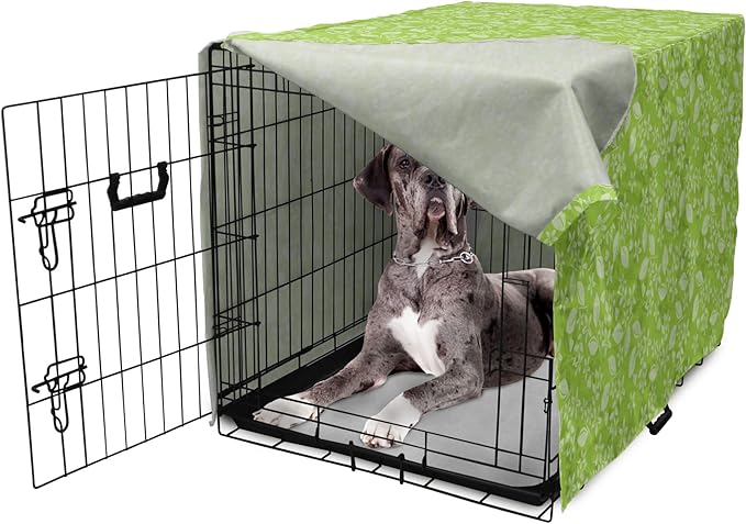 Lunarable Green Dog Crate Cover, Flourishing Spring Flowers Fresh Summer Meadow Themed Graphic Flora Print, Easy to Use Pet Kennel Cover for Medium Large Dogs, 48 Inch, Apple Green Pale Green