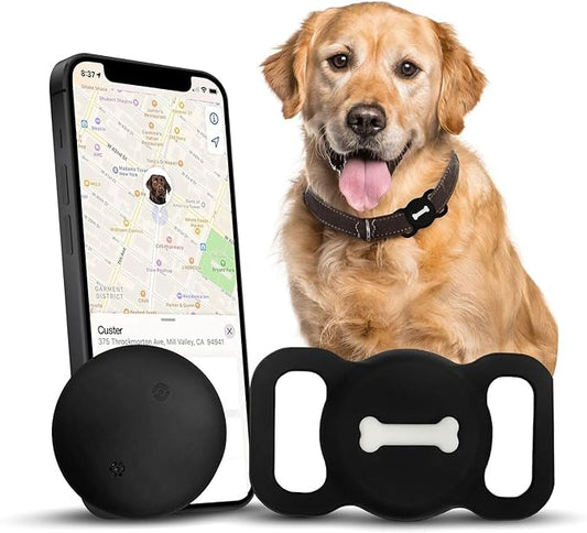 Smart Pet Tracker, Dog Tracker with Black Collar Holder, Smart Tag for Seamless Location Tracking, Work with Find My, No GPS Tracker (Black)
