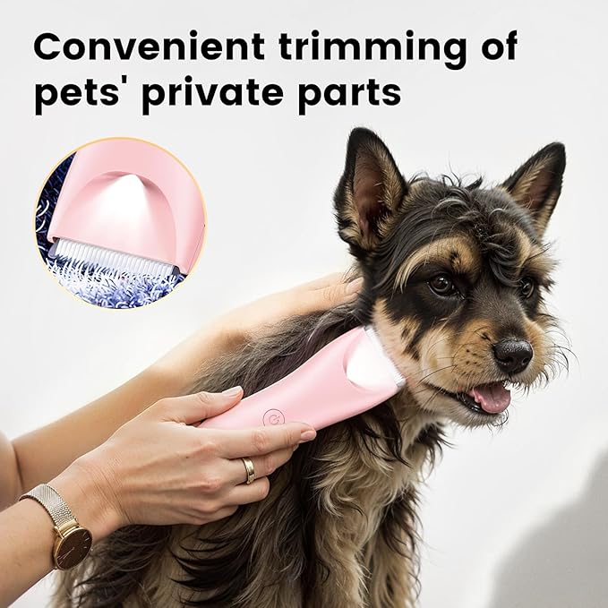 Quiet Dog Hair Clipper,Lightweight 6000RPM Powerful Quick Charged Hair Remover Waterproof Paw Hair Trimmer Kits for Dogs and Cats Pink