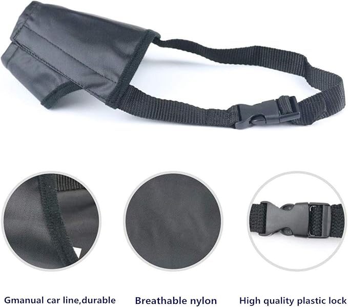 Nylon Dog Muzzle - Adjustable Quick Fit pet Muzzle Prevent from Biting Barking and Chewing for Small Medium Large Dogs,Black