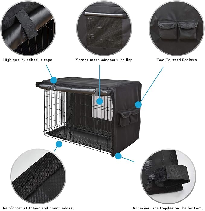 HONEST OUTFITTERS Dog Crate Cover, 48 Inch Dog Kennel Cover for Medium and Large Dog, Heavy Duty Oxford Fabric,with Double Door, Pockets and Mesh Window (49L x 31W x 33H, Black)