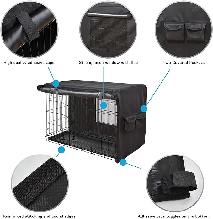 HONEST OUTFITTERS Dog Crate Cover 42 Inch Dog Kennel Cover for Large Dog, Heavy Duty Oxford Fabric,with Double Door, Pockets and Mesh Window (43L x 29W x 30H,Black)