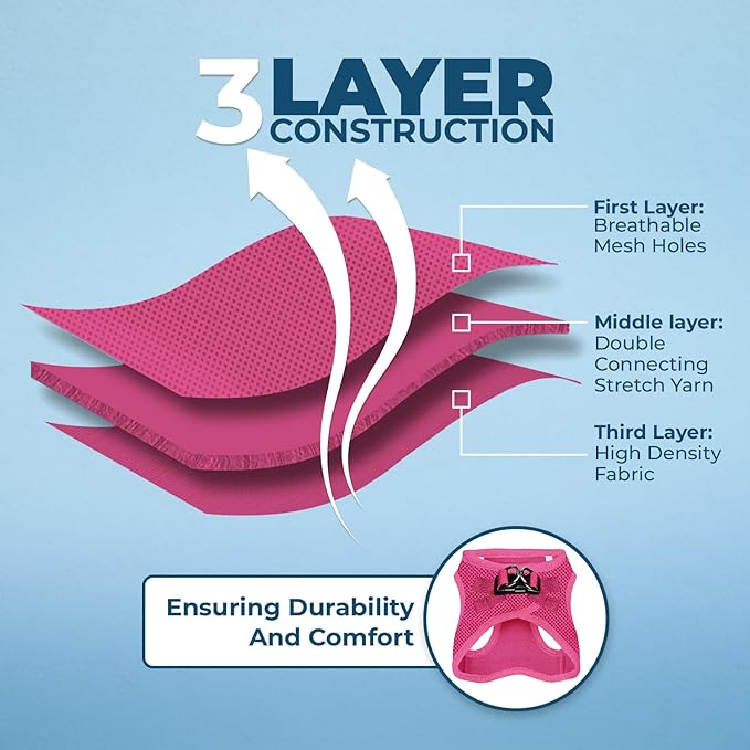 Voyager Step-in Air Dog Harness - All Weather Mesh, Reflective, No Pull Harness for Small, Medium Dogs, Cats - Secure with Hook & Loop Fastener, Buckle, Double D-Rings - Fuchsia, XL