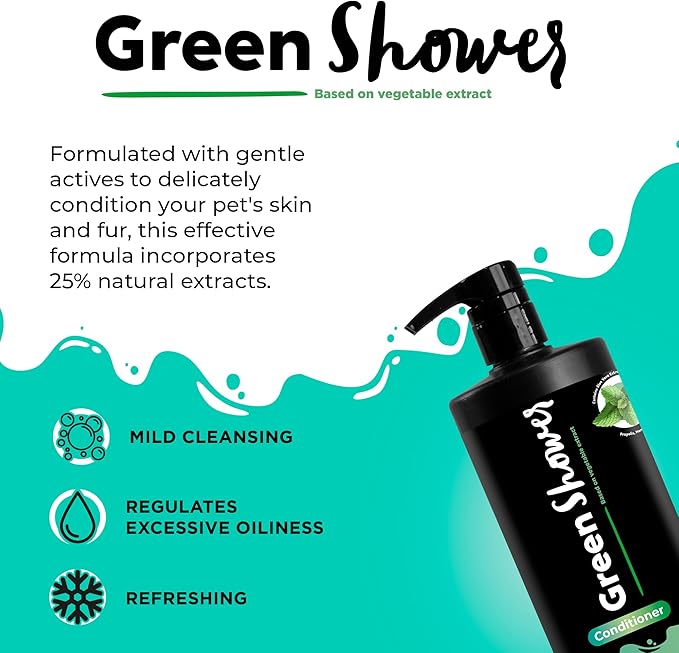 Green Shower Balm Conditioner - Liquid - Non-Oily - Nourishing - Based On Vegetable Extracts - Cruelty-Free (PETA Approved) - Fragrance-Free - Easy Rinse - 300ML - 10Fl.oz