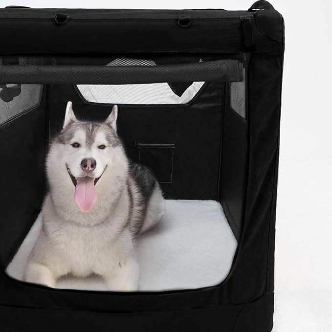 Soft Collapsible Dog Crate for Large Dogs - 42 Inch Foldable Soft Dog Kennel with Durable Mesh Windows, Indoor & Outdoor Portable Travel Dog Crate, Black, 42x31x31 Inches