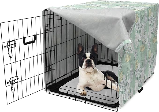 Lunarable Traditional Dog Crate Cover, Japanese Cranes Peonies Cultural Aspects Symbolic of Happy Life, Easy to Use Pet Kennel Cover for Small Dogs Puppies Kittens, 22 Inch, Avocado Green Pale Green