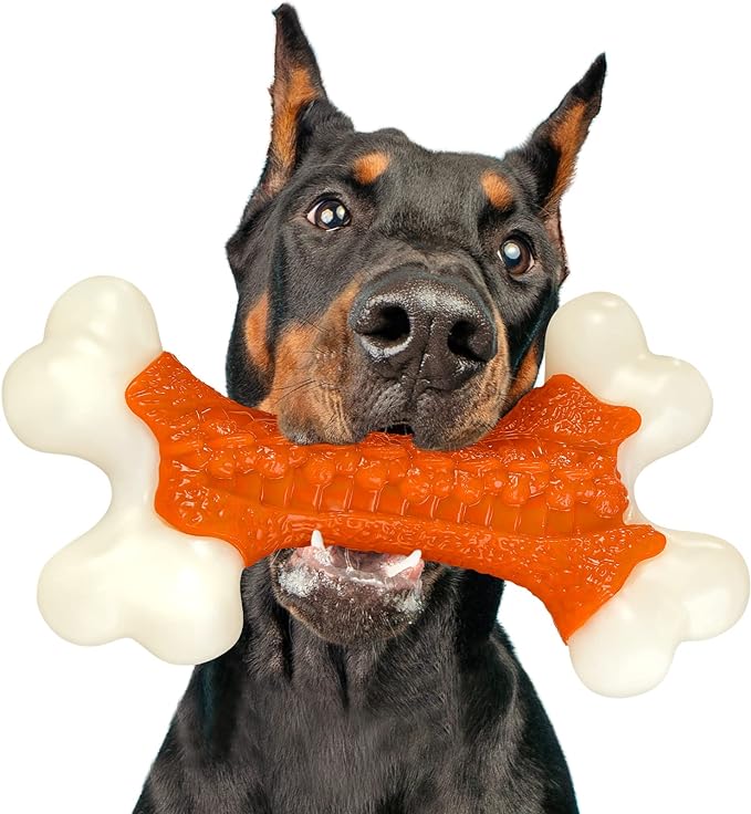 Dog Toys for Aggressive Chewers Large Breed, Tough Bones, Nylon Puppy Teething Chew Toys Medium Dogs, Heavy Duty Peanut Butter Flavor Toys