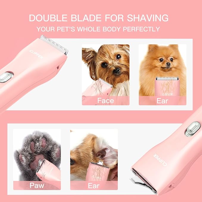 Handy & Powerful Long Lasting Pet Electric Hair Trimmer Kits Waterproof Cordless Rechargeable Grooming Shavers for Small Dogs and Cats