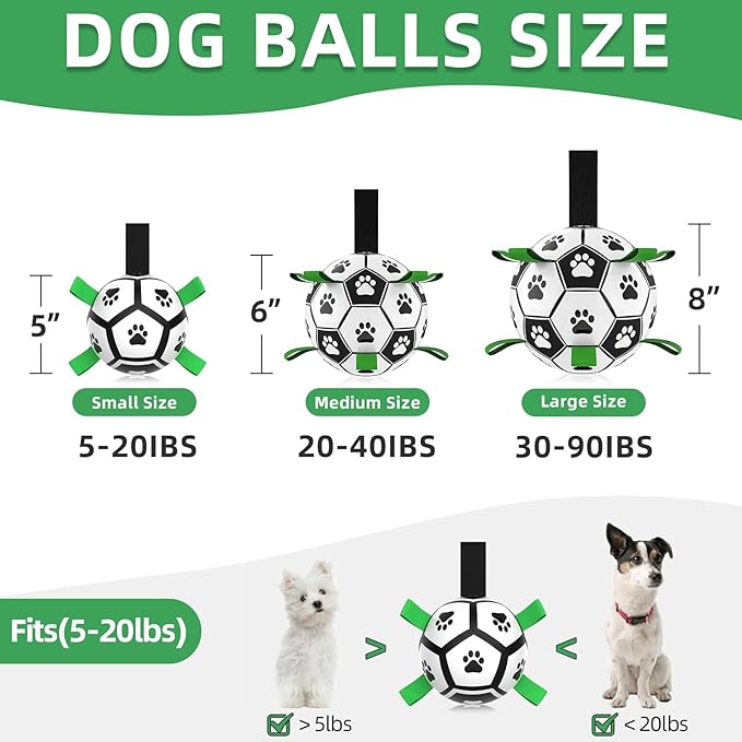 QDAN Dog Toys Soccer Ball with Straps, Interactive Dog Toys for Tug of War, Puppy Birthday Gifts, Dog Tug Toy, Dog Water Toy, Durable Dog Balls World Cup for Small Dogs(5 Inch)