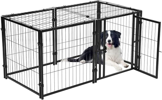 Large Dog Crate,48" L x 24" H,Metal Dog Crate, Dog Kennel, Dog Kennel for Small Medium Large Dogs, Puppy Dog Playpen, Pet Cage, Pet Playpen, Indoor Outdoor-Black