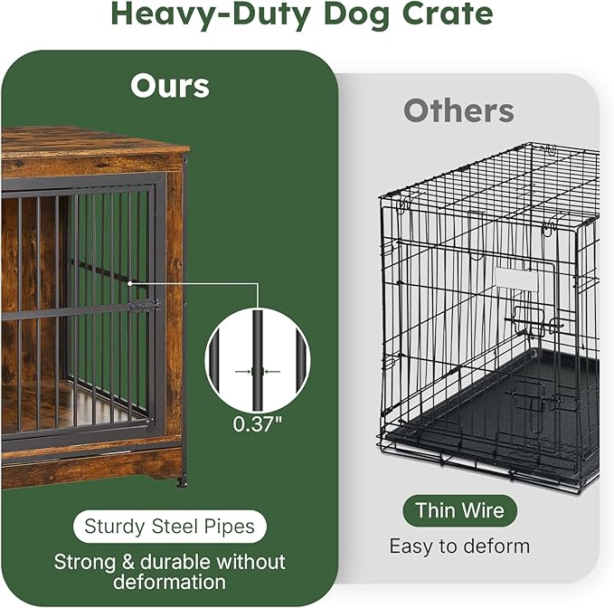 Extra Large Dog Crate 43 Inch, Large Dog Kennel Indoor with 3 Doors, Wooden Dog Crates End Table, Heavy Duty Dog Cage Furniture for Large Medium Dogs