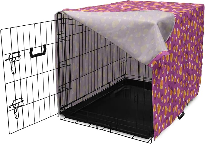 Lunarable Candy Corn Dog Crate Cover, Continuing Interpretation of Triangular Sugary Elements, Easy to Use Pet Kennel Cover for Cats & Medium Dogs, 30 Inch, Fuchsia Apricot