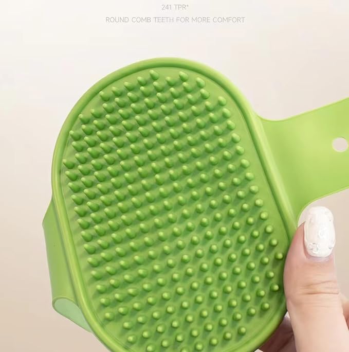 Silicone Pet Brush Pet Massage Bath - Flexible Rubber Dog Shower Brush with Adjustable Strap - Soothing Massage Bristles Produce more Lather, Reduce Bath Time, Remove More Dirt & Loose (Green)