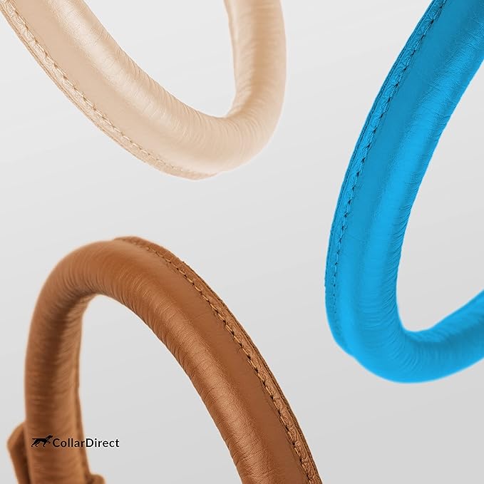 CollarDirect Rolled Leather Dog Collar, Soft Padded Round Puppy Collar, Handmade Genuine Leather Collar Dog Small Large Cat Collars 13 Colors (16-20 Inch, Blue Textured)'