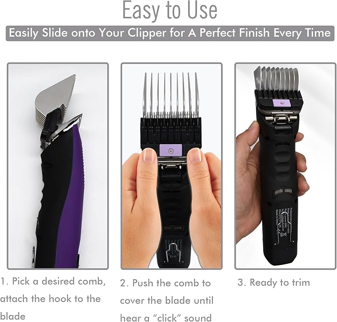 Professional A5 Style Animal Clipper Stainless Steel Color-Coded Snap-on Attachment Guard Guide Comb, 1/8"-1" Compatible with Wahl KM Series Oster A5 Andis Detachable Blade Pet Groomers (#8 - 1")