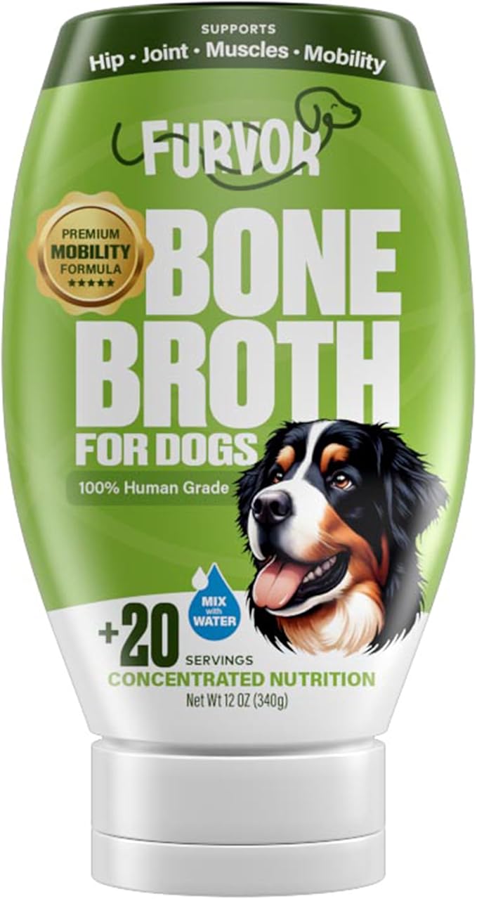 Mobility Support Beef Bone Broth for Dogs | Hip & Joint Support for Dogs | Glucosamine & Amino Acid Boosted | Human Grade Ingredients | Just add Water | Made in USA, 12 oz, 2 Pack