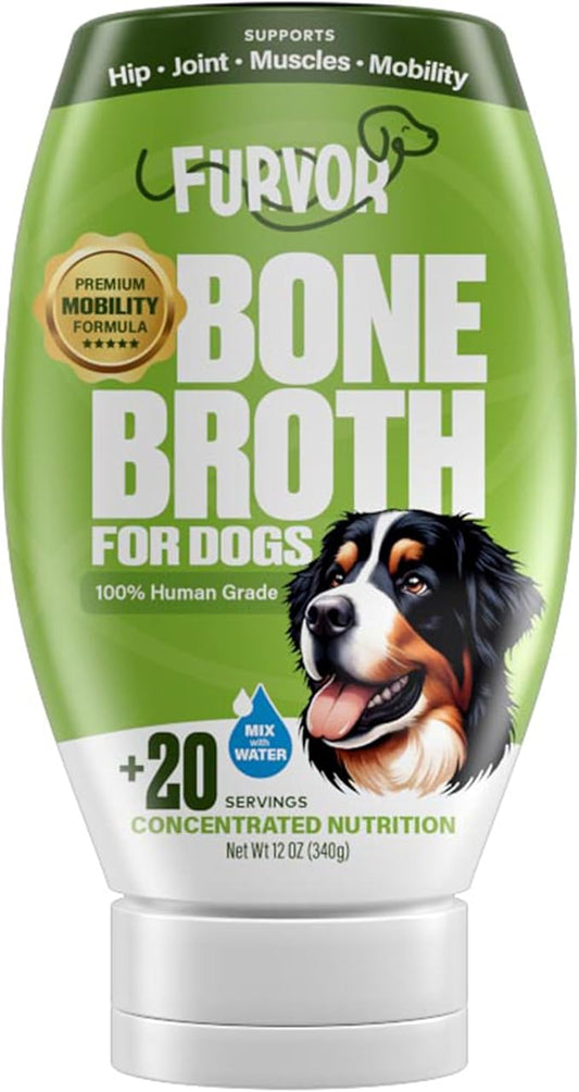 Mobility Support Beef Bone Broth for Dogs | Hip & Joint Support for Dogs | Glucosamine & Amino Acid Boosted | Human Grade Ingredients | Just add Water | Made in USA, 12 oz, 2 Pack