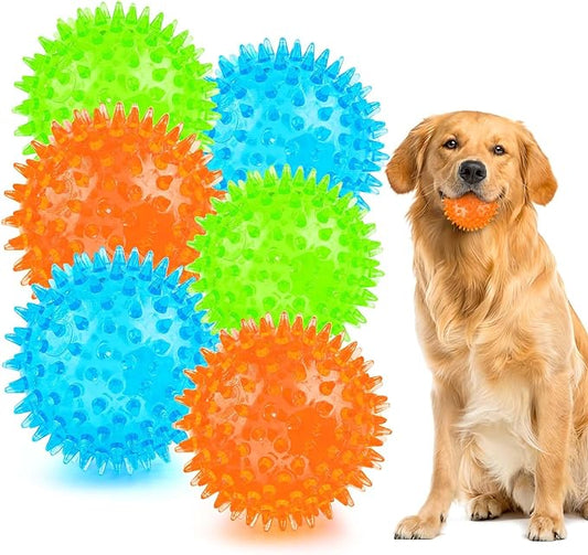 Puppy Toy 2.5” Squeaky Dog Balls Toys and Spikey Dog Ball for Aggressive Chewers for Small Dogs Dog Balls for Clean Teeth and Training (6 Pack