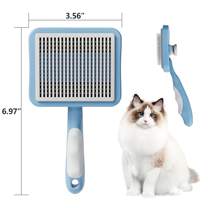 Cat Brush with One-Click Button, Cat Brushes for Indoor Cats Shedding,Self Cleaning Slicker Cat Brush for Shedding Massaging Grooming, Suitable for Long Short Haired Pets, Comfortable/Easy to Clean
