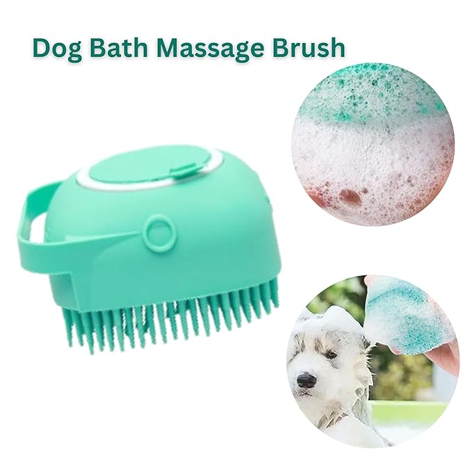 Dog Bath Brush & Shampoo Dispenser with 2 in 1 Pet Bathing Brush, Pink and Green