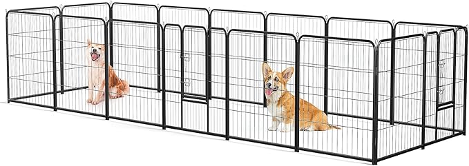 Sweetcrispy Dog Playpen Indoor - Pet Fence Exercise Pen for Yard Gate 16 Panels Foldable Puppy Playpens with Doors Metal Dog Pen for Camping, RV, Outdoor, Small/Medium/Large Pets, 32” Height