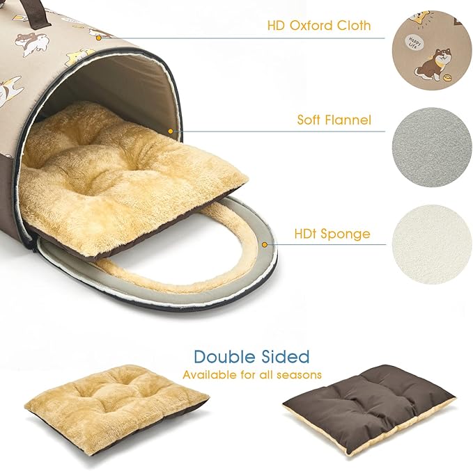 Jiupety Small Dog House Indoor, Puppy Bed with Reversible Washable Cushioned, M Up to 12 Lbs, Non-Slip Bottom