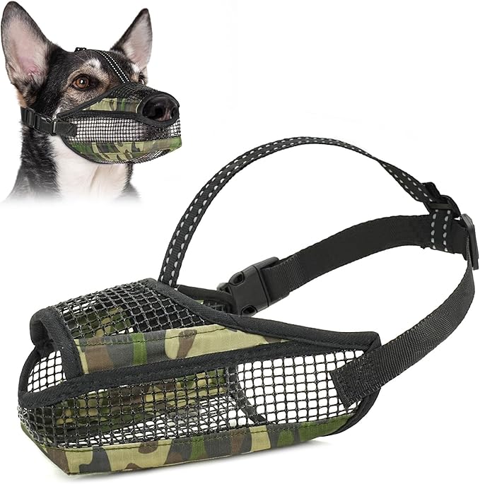 Dog Muzzle for Large Medium Small Dogs, Soft Mesh Muzzle for Dogs with Reflective Adjustable Strap, Prevent Biting Chewing and Licking, Dog Nose Open Design for Reduction Friction (Camo, XL)