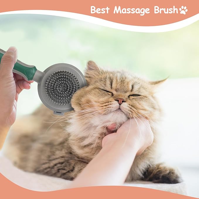 WishLotus Pet Brush, Double Sided Massaging Cat Hair Brush Retractable Self Cleaning Soft Pet Grooming Brush with Comfortable Handle for Grooming and Cleaning Pet Loose Hairs (Pink)