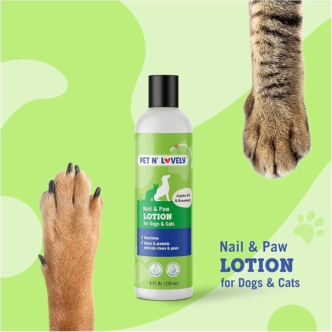 Pet N' Lovely NAIL & PAW PET LOTION | Heals and Protects Delicate Claws & Paws | for Dogs and Cats | Restores Damaged Paws | Fresh Long Lasting Scent | 8 Fl. Oz.