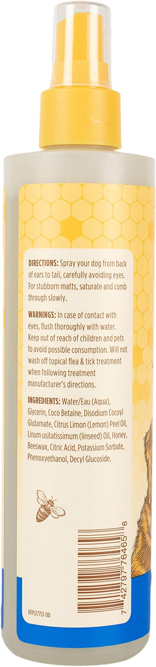 Burt's Bees for Pets Detangling Spray for Dogs with Lemon and Linseed Oil, 99.7% Natural Origin Formulas, Waterless Canine Shampoo - Gentle Dry Cleanser for Pups 10 oz