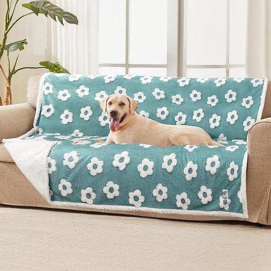Luciphia Waterproof Dog Cat Blanket Fluffy Thick Fleece Pet Blanket,Washable Double Sided Sherpa Calming Blankets Flower Print Blankets for Medium Large Dogs Cats(Blue,67x57 inches)