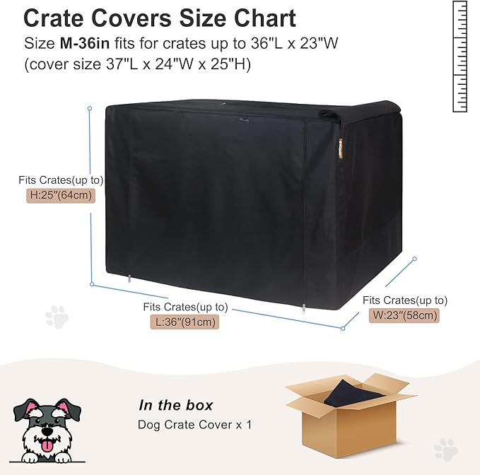HiCaptain Folding Metal Dog Crate Cover for 36 Inch Wire Pet Cage (Black)