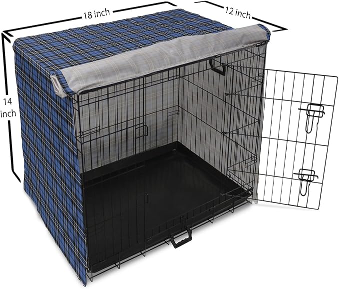 Lunarable Plaid Dog Crate Cover, Classical Old Fashioned Abstract Pattern Design Scottish Country Style, Easy to Use Pet Kennel Cover for Small Dogs Puppies Kittens, 18 Inch, Violet Blue Black White