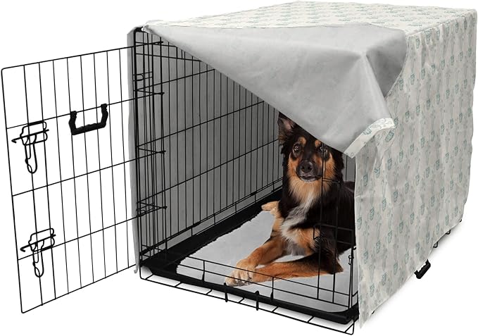 Lunarable Drinks Dog Crate Cover, Soft Pattern of Hand Drawn Hot Tea Cups Sketched Beverages Design, Easy to Use Pet Kennel Cover for Medium Large Dogs, 36 Inch, Eggshell and Pale Teal