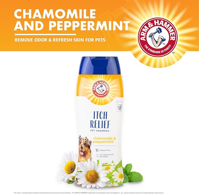 Arm & Hammer for Pets Itch Relief Shampoo, Chamomile and Peppermint Scent | Professional Quality Dog Itch Shampoo, Free of Sodium Lauryl Sulfate & Parabens, 20 Fl Oz - 6 Pack