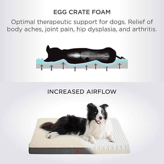 Bedsure Jumbo Dog Bed for Large Dogs - XXL Orthopedic Dog Beds with Removable Washable Cover, Egg Crate Foam Pet Bed Mat, Suitable for Dogs Up to 150lbs, Grey