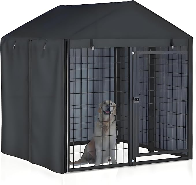 Outdoor Dog Kennel Cover,Full Coverage for 4'Dx4.3'Wx4.5'H Dog Cages,600D Heavy Duty Waterproof Large Dog Kennel Cover,(Cover Only)
